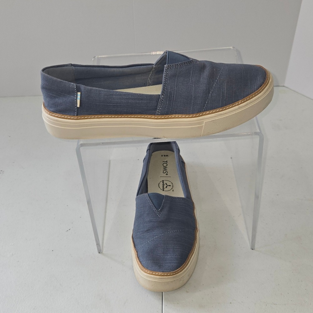 TOMS Earthwise Alpargata Platform Slip On Shoes Blue Canvas Womens W8.5 10016791